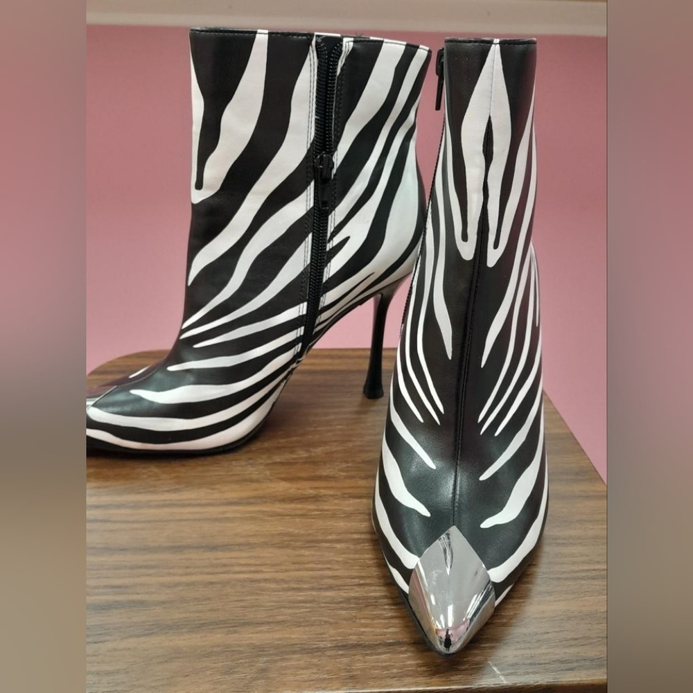 INC International Concepts Black and White Zebra Heeled Boots
